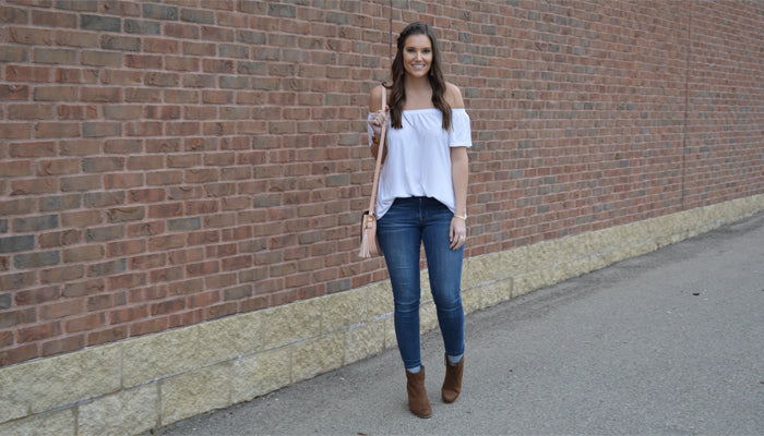 White Top + Pops of Pink Accessories