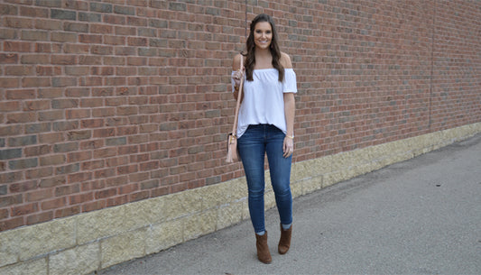 White Top + Pops of Pink Accessories