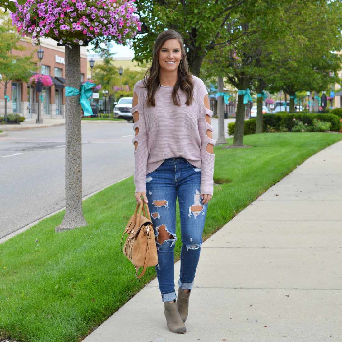 Blush Ladder Sleeve Sweater